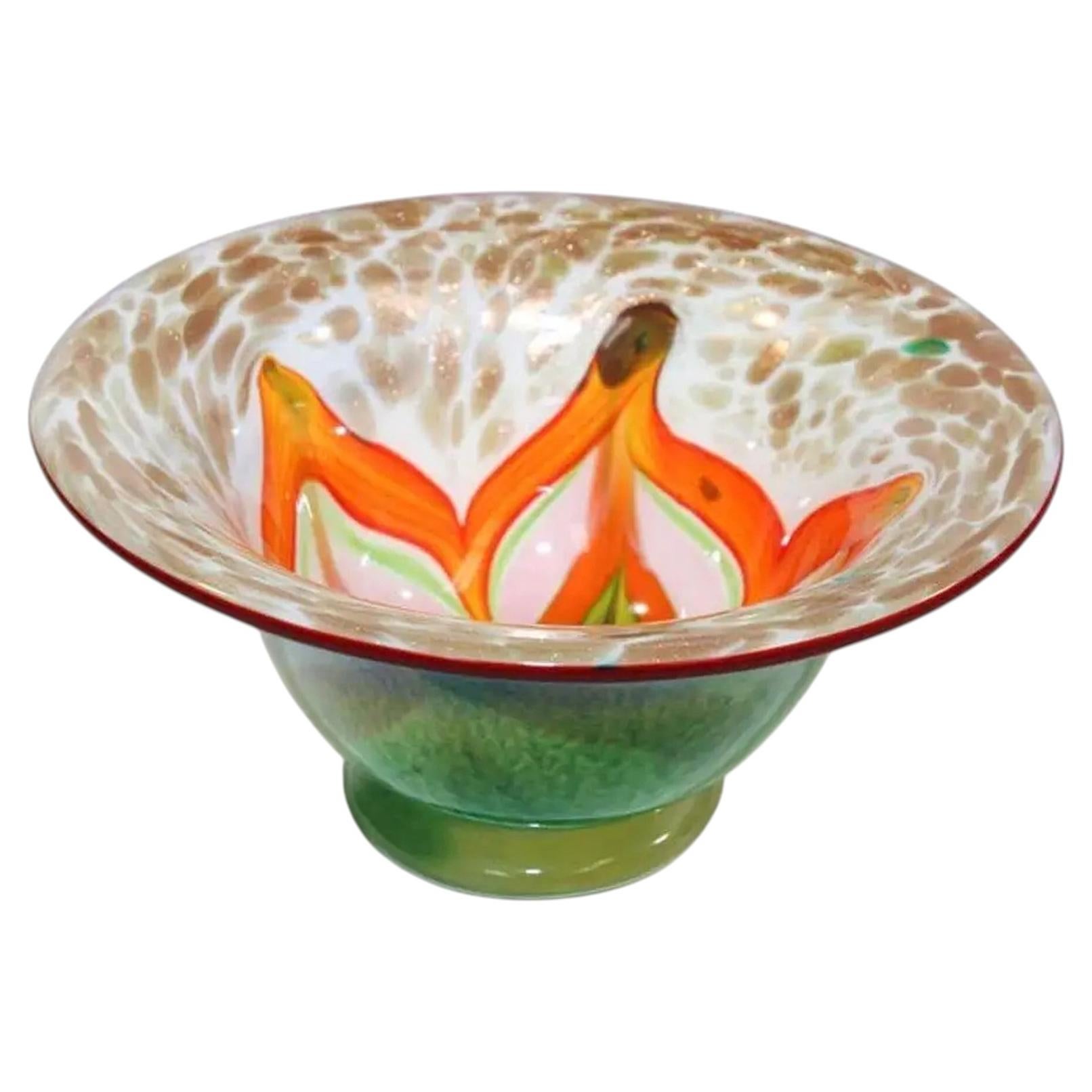 Grande ciotola vintage in vetro artistico di Murano con avventurina e murrine multicolori, anni '60 in vendita
