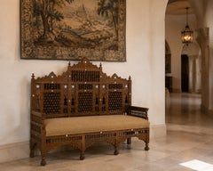 Early 20th Century Middle Eastern Carved Walnut Mashrabiya Settee, 1920s–1930s