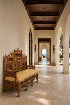 Early 20th Century Middle Eastern Carved Walnut Mashrabiya Settee, 1920s–1930s