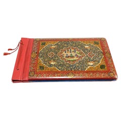 Álbum de fotos antiguo persa de la dinastía Qajar, de papel maché y laca, de alrededor de 1890-1910