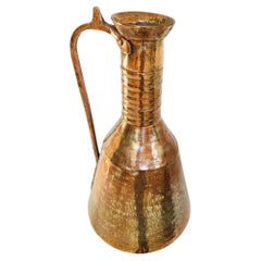 19th Century Persian Tinned Copper Water Ewer with Brass Handle, Islamic Art