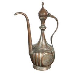 Antique 19th Century Ottoman Turkish Tinned Copper Ewer Ibrik, Islamic Metalwork