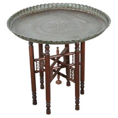 Turkish Tin Copper Tray Table on Wooden Folding Stand