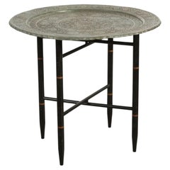 Antique Persian Qajar Tinned Copper Engraved Tray Table