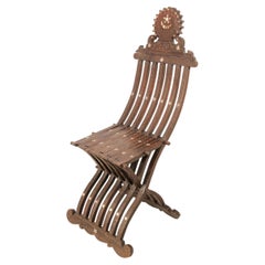 Antique Egyptian Moorish Mother-of-Pearl Inlaid Folding Chair, circa 1880