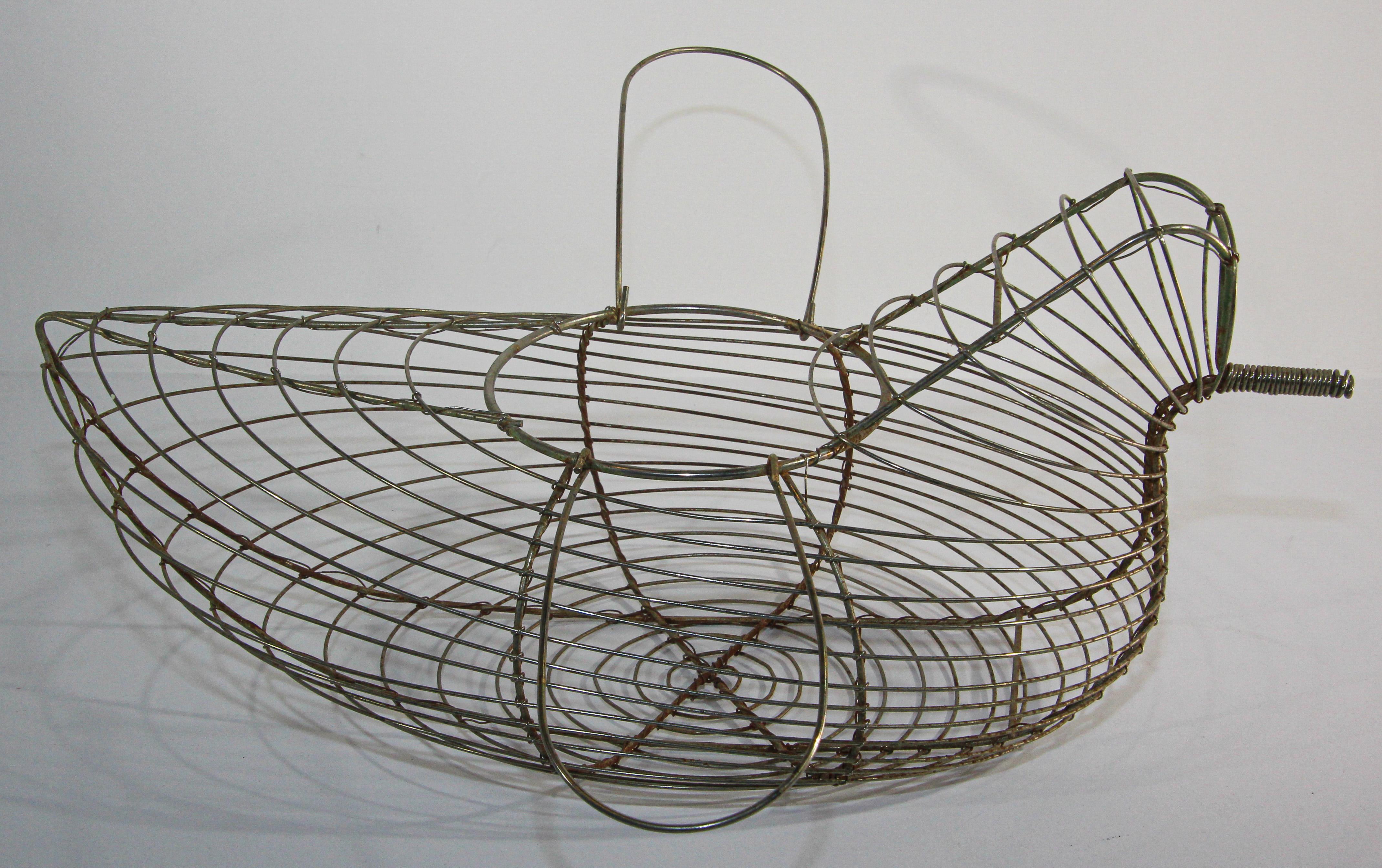 Hand-Crafted Vintage French Wire Hen Shaped Egg Basket For Sale