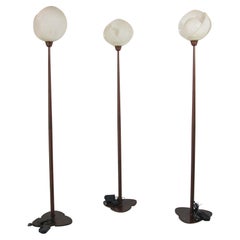 1980s Italian Postmodern Sculptural Flower Floor Lamps, Frosted Glass, Set of 3