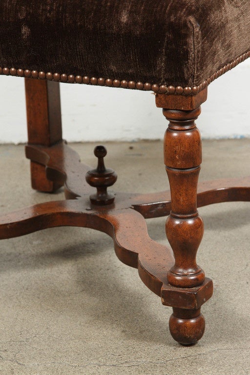 Hand-Carved Set of 12 High Back Brown Velvet Spanish Dining Chairs
