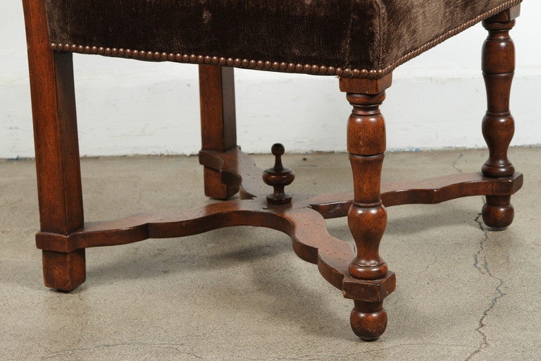 Set of 12 High Back Brown Velvet Spanish Dining Chairs In Good Condition In North Hollywood, CA
