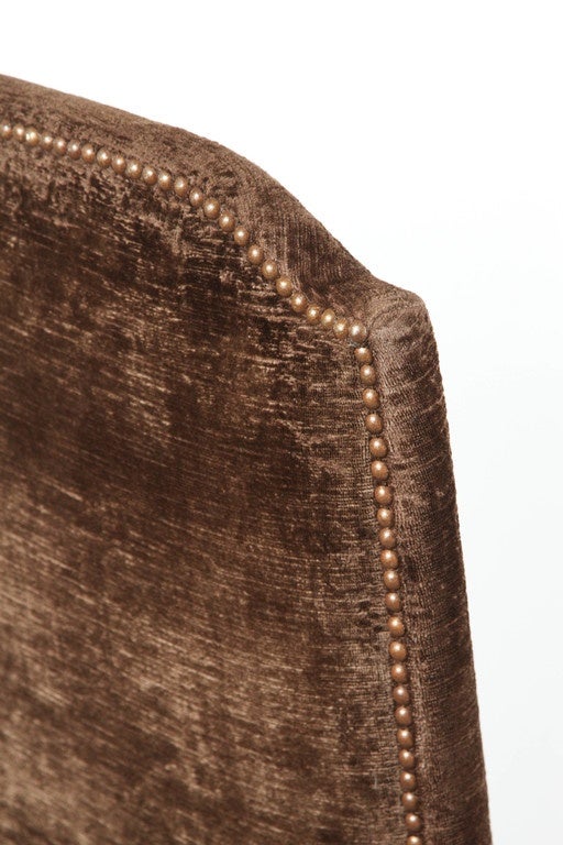Set of 12 High Back Brown Velvet Spanish Dining Chairs 1