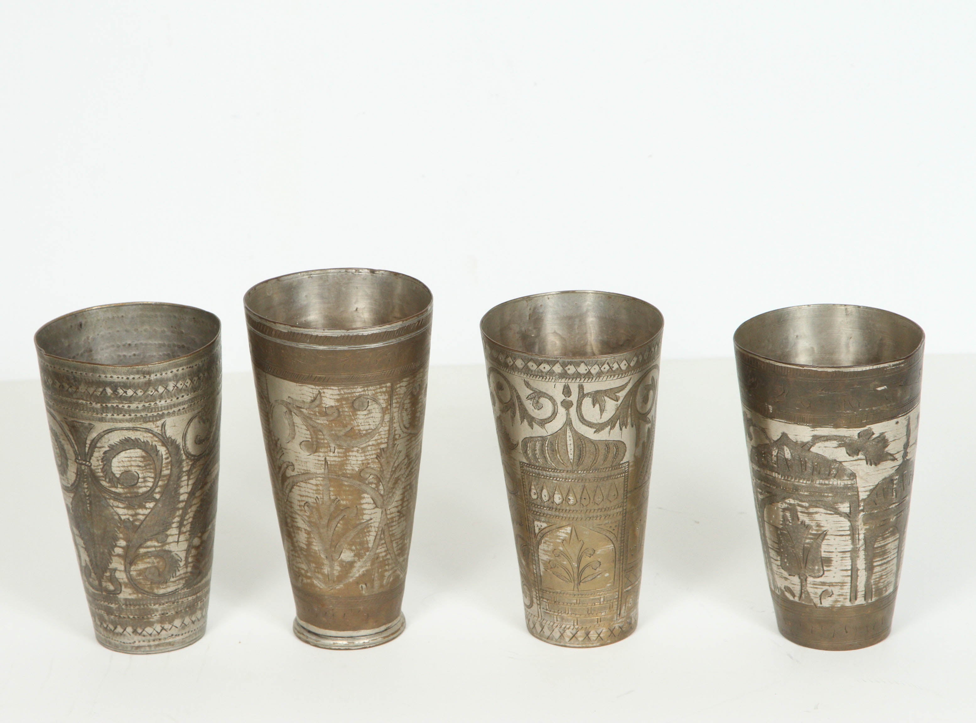 Middle Eastern Brass Engraved Beakers