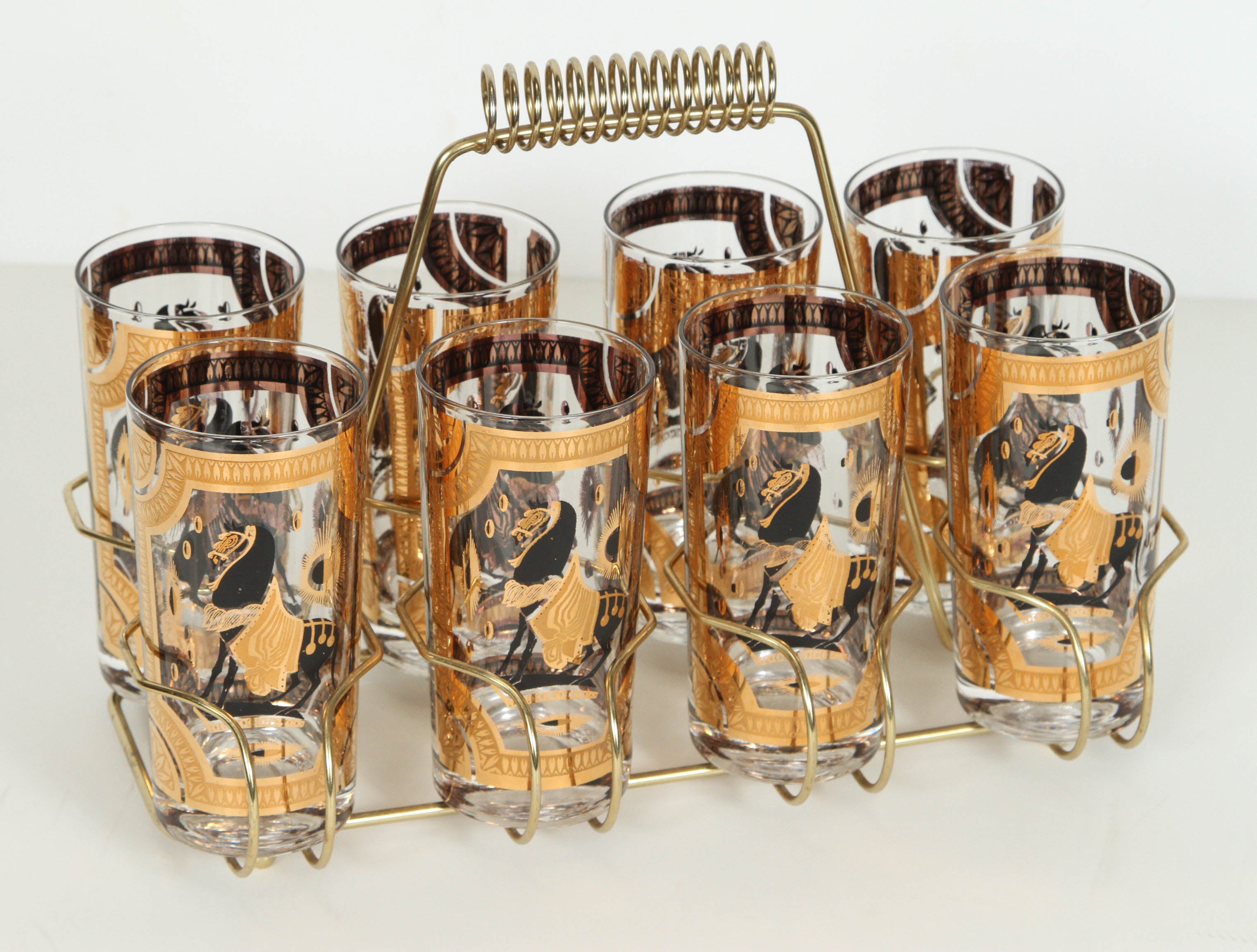 Vintage Eight Highball Glasses in a Cart by Fred Press