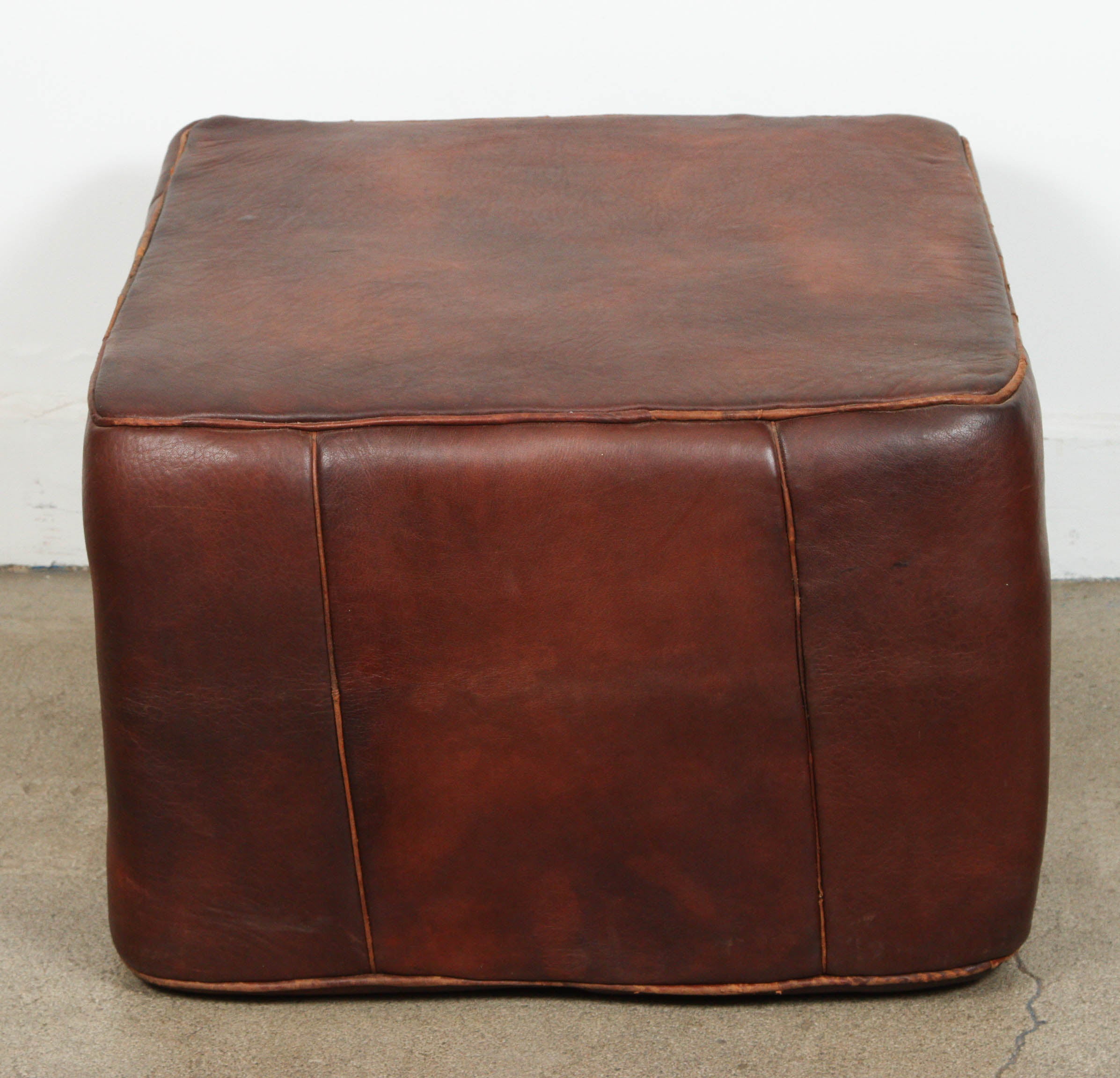 Large Moroccan Leather Square Pouf