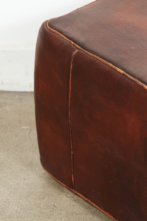 Moorish Large Moroccan Leather Square Pouf