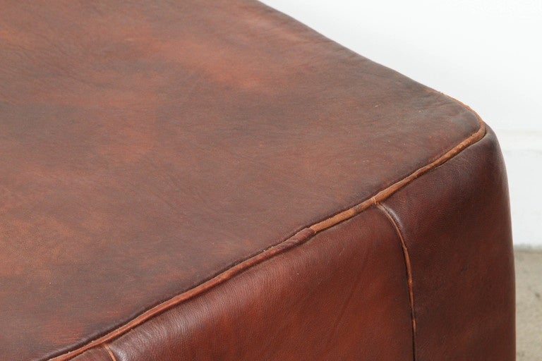 Hand-Crafted Large Moroccan Leather Square Pouf