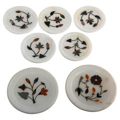 Vintage Rajasthani Pietra Dura Incrustation de pierres blanches Taj Mahal Style Inde