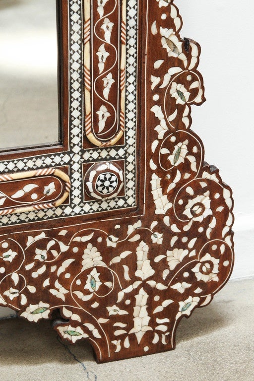 Palatial oversized Middle Eastern Syrian intricately ornate and inlaid with mother of pearl, abalone shell, ebony, Moroccan camel bone.
Intricate Empire Ottoman fine artwork inlaid all over with Islamic geometric and Turkish floral filigree pierced
