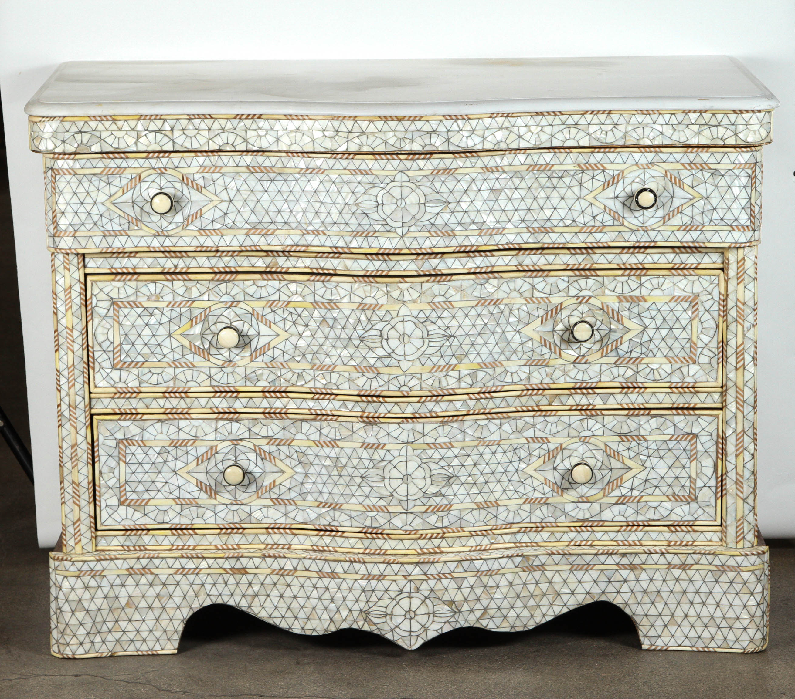 White Wedding Syrian Chest of Drawers with Mother of Pearl Inlay