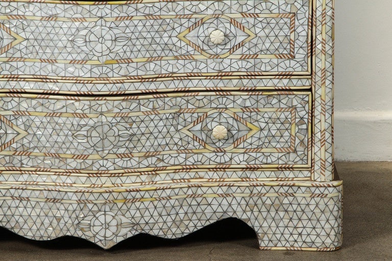 Syrian wedding chest of drawers. Fabulous Syrian art work, handcrafted wedding dresser with 3 drawers, walnut inlay with mother of pearl, shell and camel bone. Moorish arches and intricate Islamic and floral ottoman designs. Dowry chest of drawers