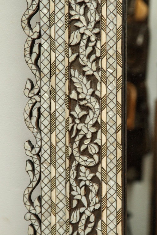 Hand-Carved Syrian White Inlay Mirror, Late 20th century, 10ft Height