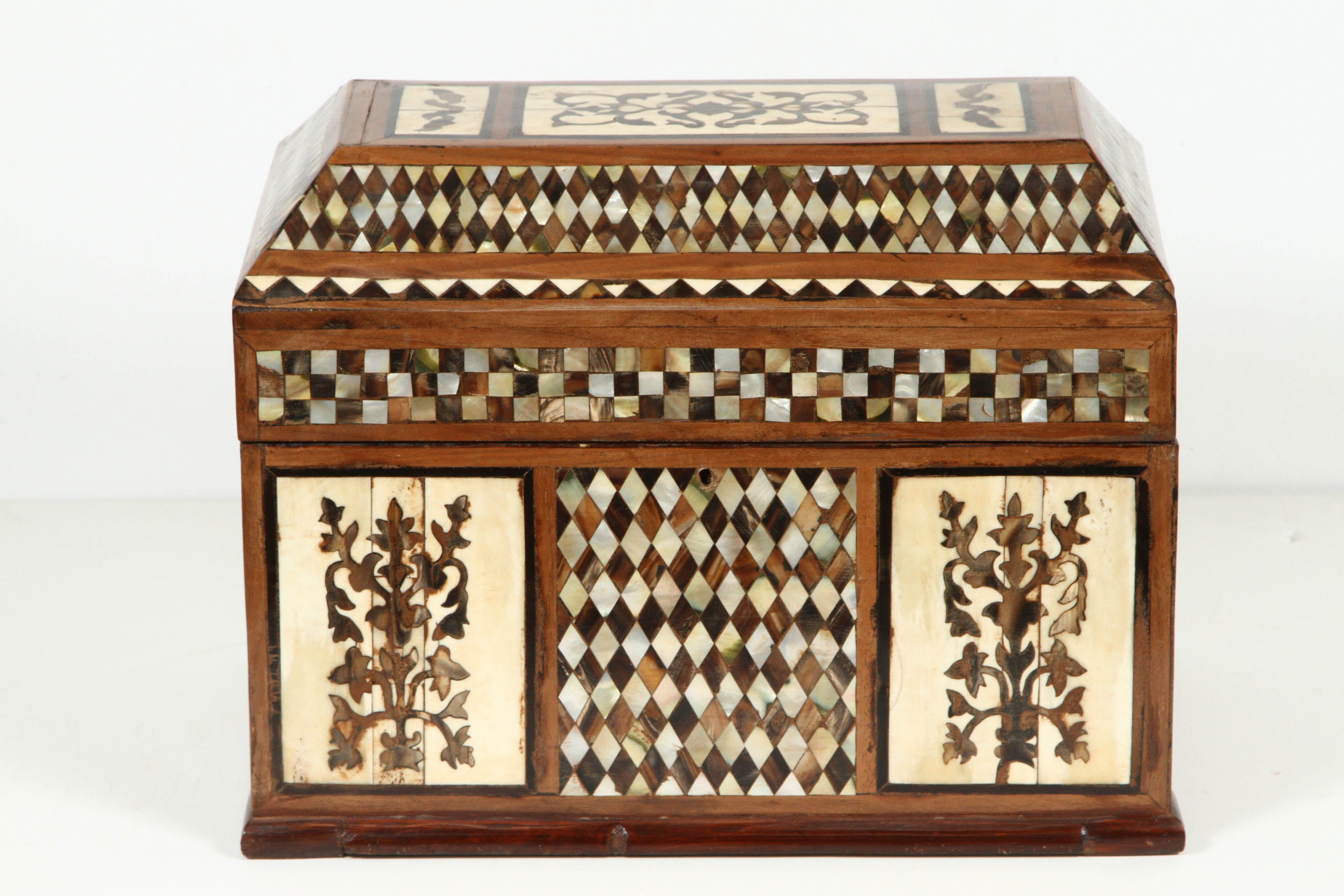 Large Ottoman Mother of Pearl Rosewood, Tortoise Inlaid Jewelry Box