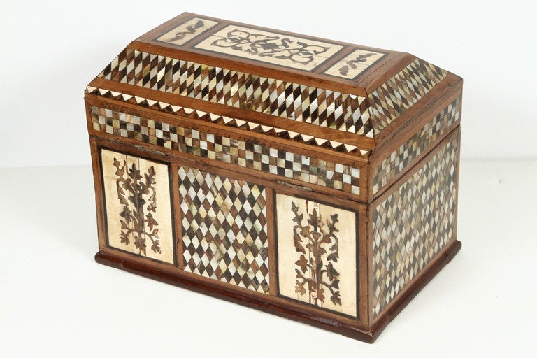 20th Century Large Ottoman Mother of Pearl Rosewood, Tortoise Inlaid Jewelry Box