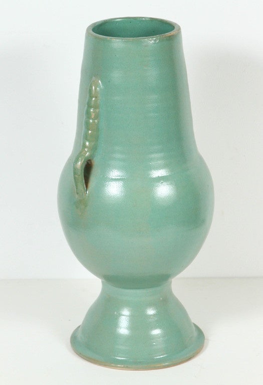 Moroccan Pair of Turquoise Handcrafted Ceramic Vases In Good Condition In North Hollywood, CA