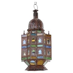 Late 20th Century Moroccan Moorish Hanging Glass Lantern