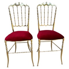 Chiavari-Stühle aus poliertem Messing mit rotem Samtbezug, Italien, 1960