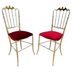 Chiavari-Stühle aus poliertem Messing mit rotem Samtbezug, Italien, 1960