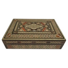 Moorish Inlay Jewelry Box, Handcrafted Fruitwood, 1920s Middle Eastern