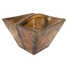 Antique Chinese Hand-Crafted Wood Basket, Arts and Crafts Style, 1890