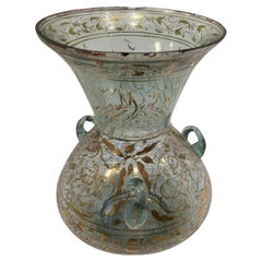 Handblown Mosque Glass Lamp in Mameluke Style Gilded with Arabic Calligraphy