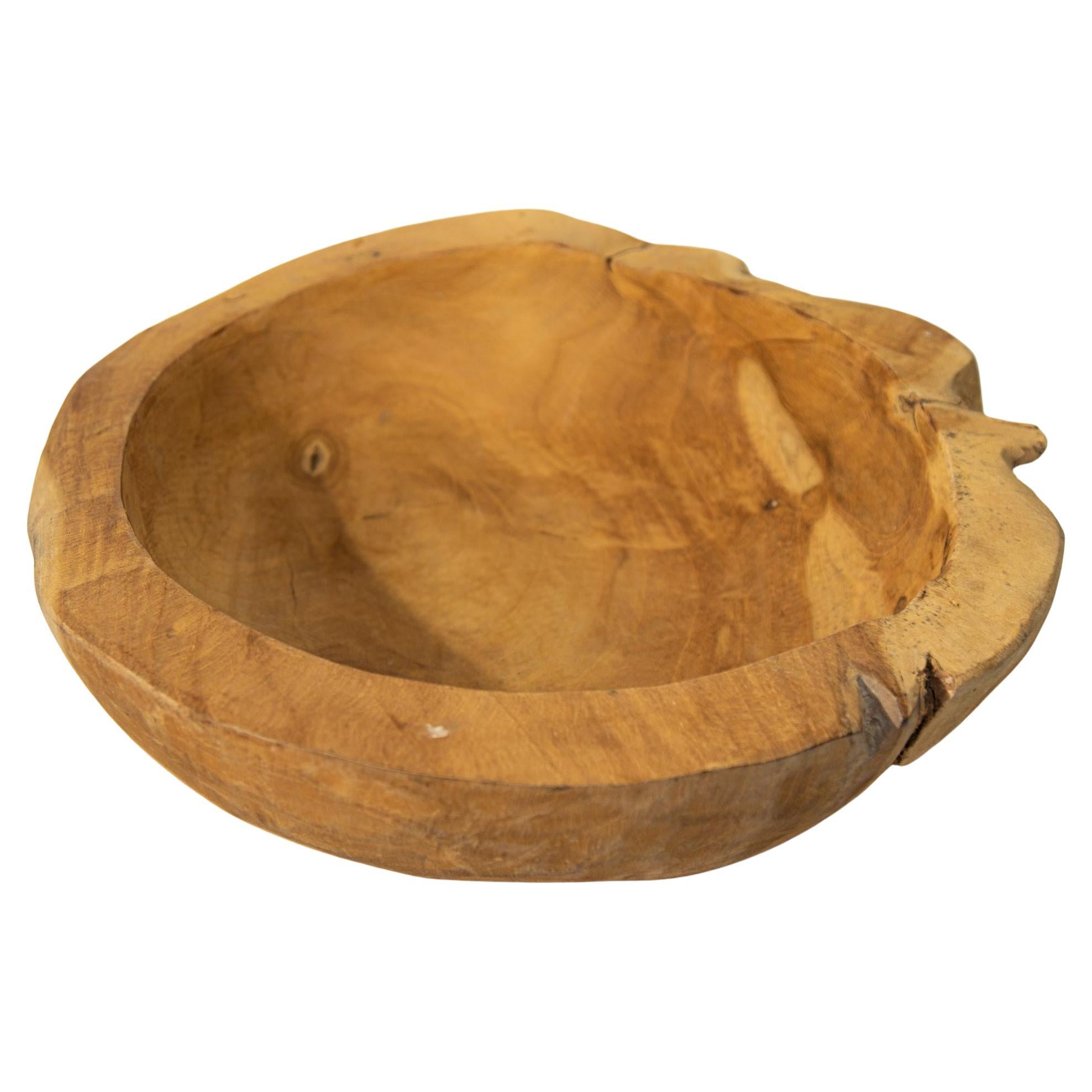 Vintage Organic Teak Wood Root Fruit Bowl