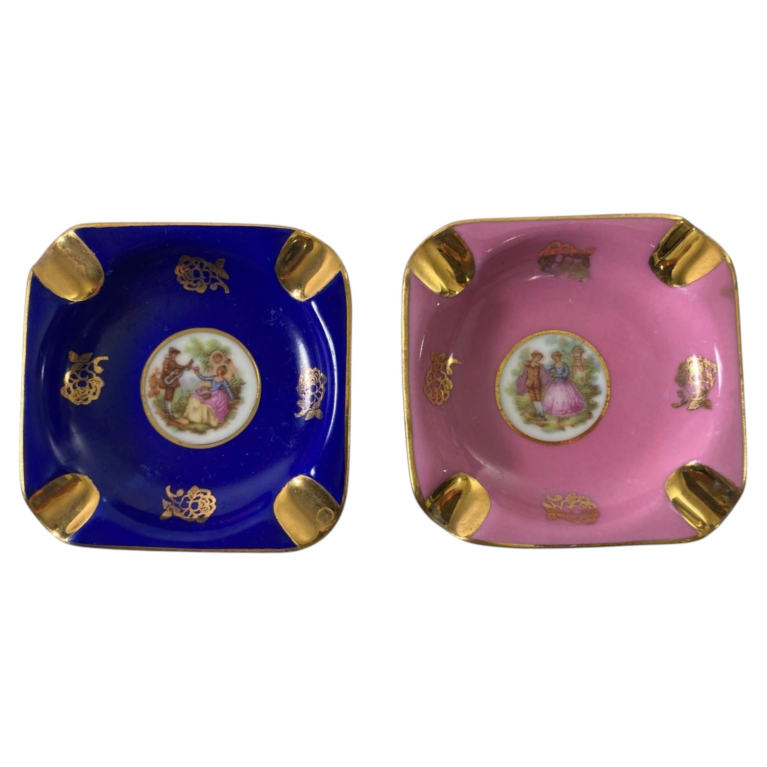 Vintage Ashtrays Bavaria Germany Set of Two Hand-Painted Fine Porcelain