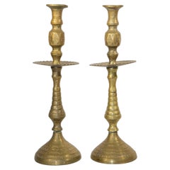 Portacandele marocchino vintage in ottone massiccio a coppia anni '50