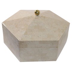 Maitland Smith Post Modern White Tessellated Hexagonal Stone Box 1980's
