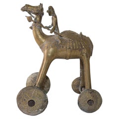 Antique Asian Bronze Large Camel Toy on Wheels 19th C