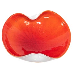 Venetian Murano Seguso Art Glass Vintage Cased Red and White Ashtray Italy 1960