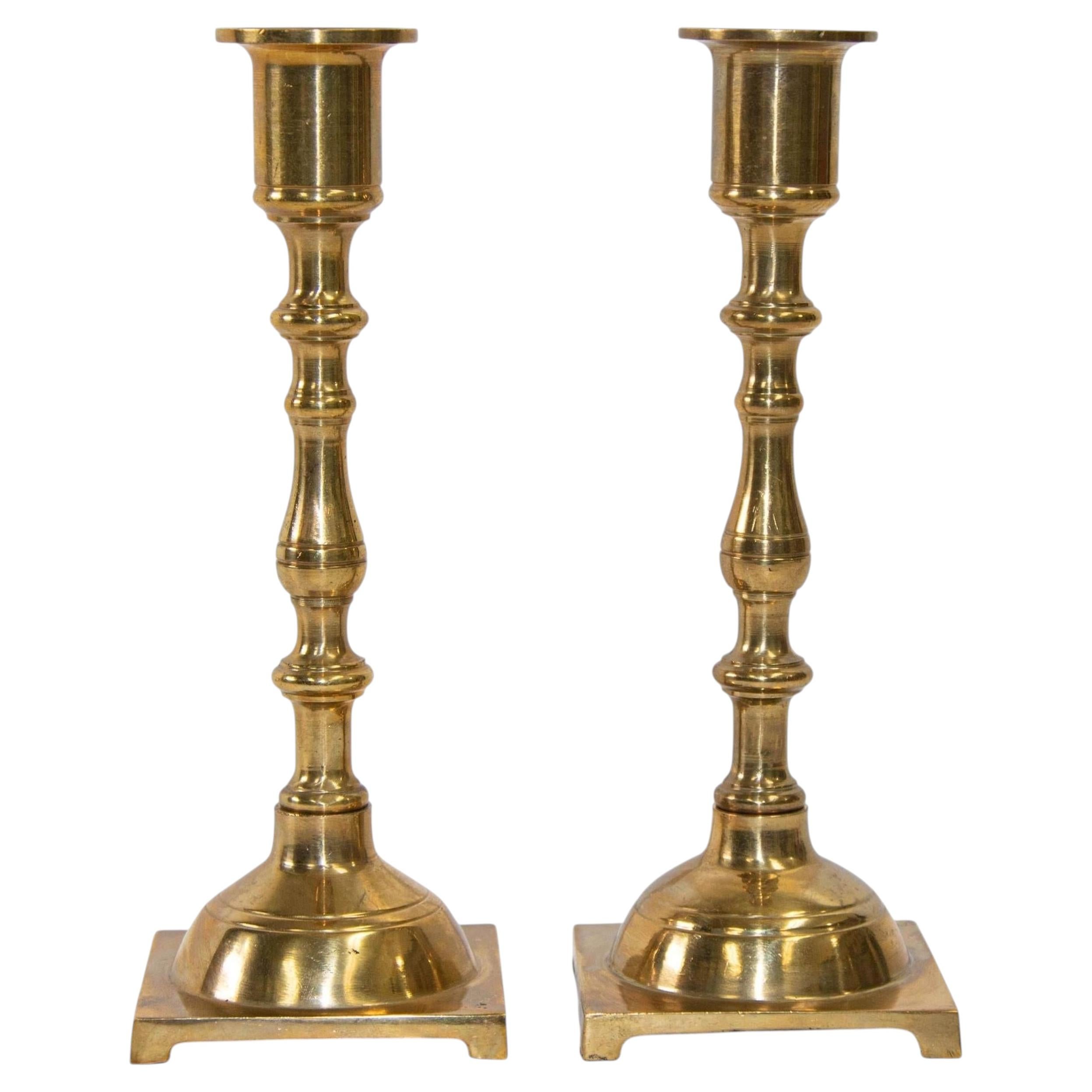 Georgian Antique Brass Candlesticks with Square Base, 1940