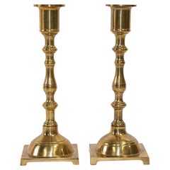 Georgian Antique Brass Candlesticks with Square Base, 1940