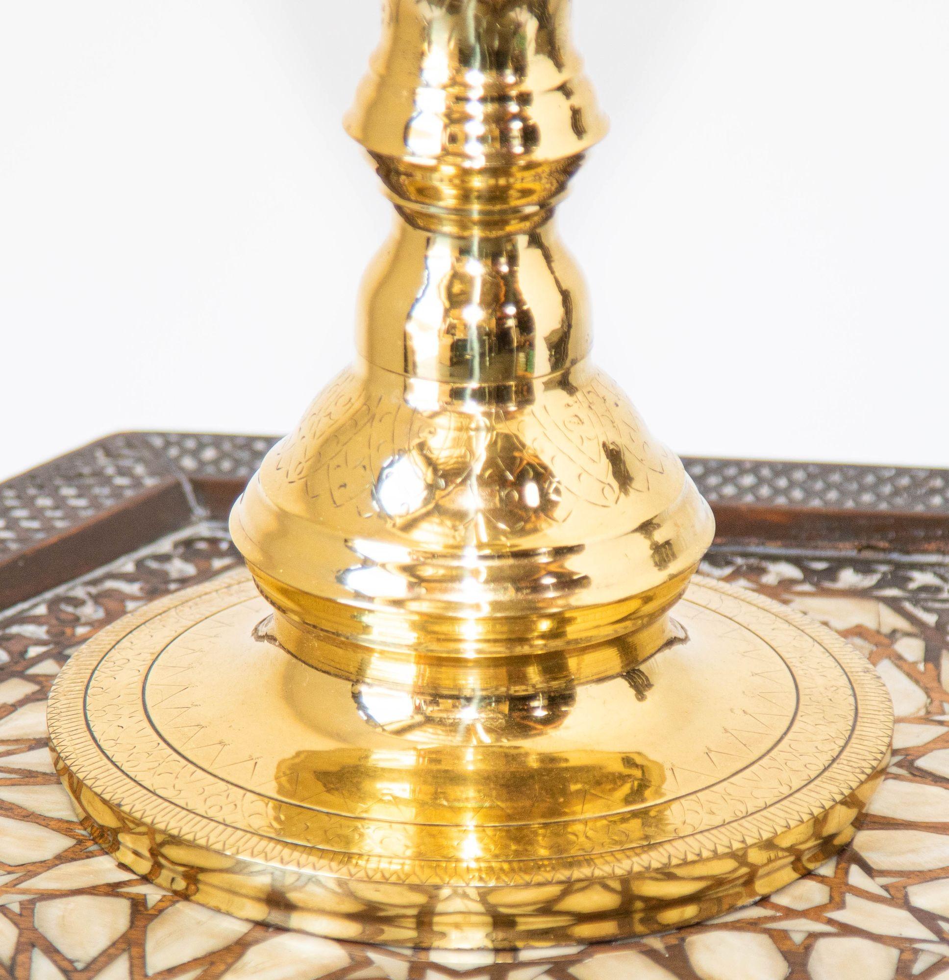 Vintage Polished Brass Moroccan Pillar Candle Holder In Good Condition For Sale In North Hollywood, CA