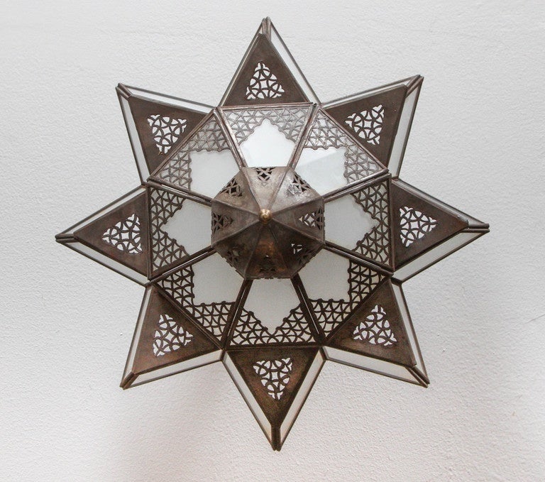 Hand-Crafted Moroccan Moorish Star Shape Frosted Glass Lantern Light Shade