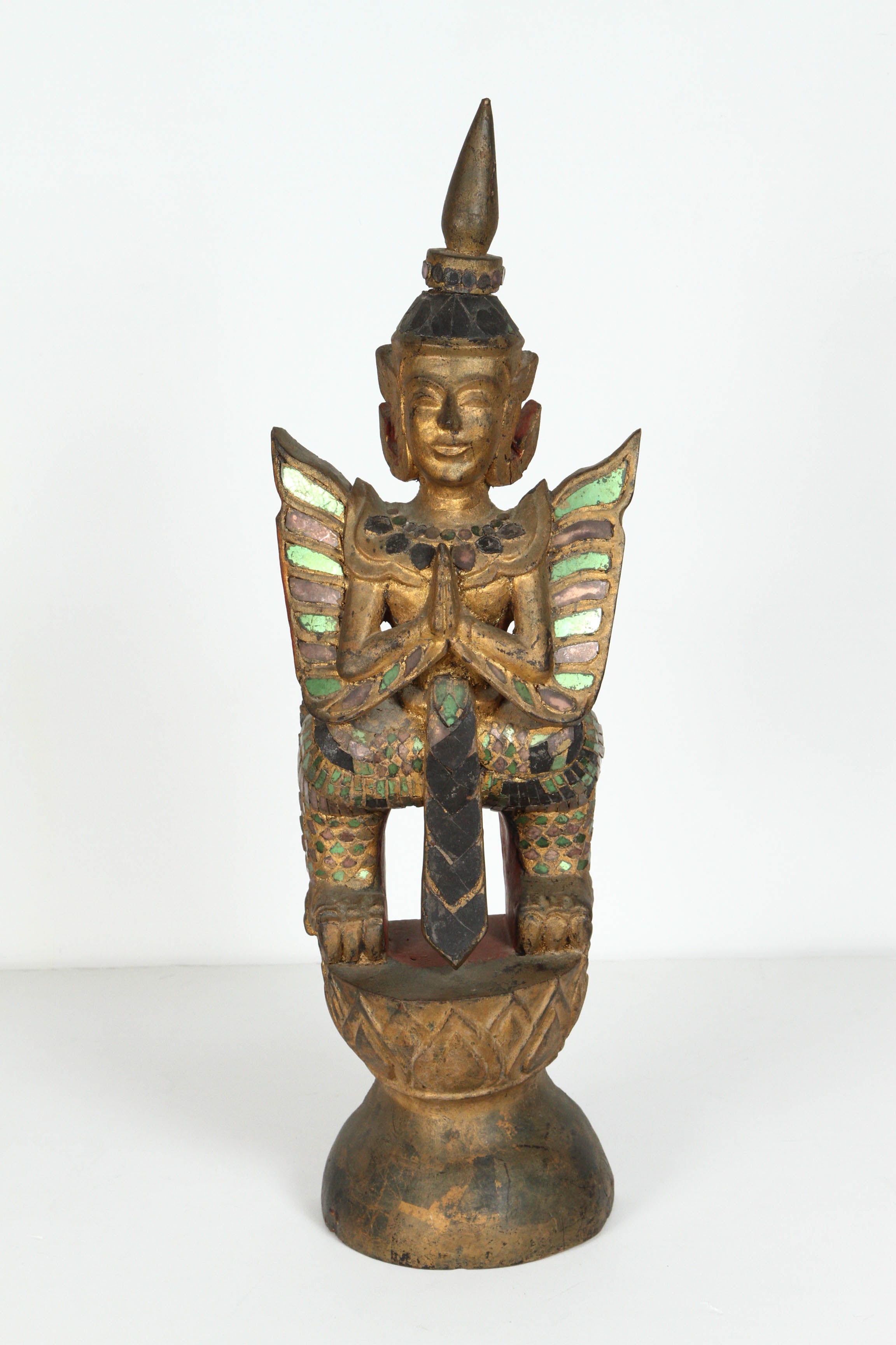 Pair of Thai Gilded Kinnari Statues In Fair Condition In North Hollywood, CA