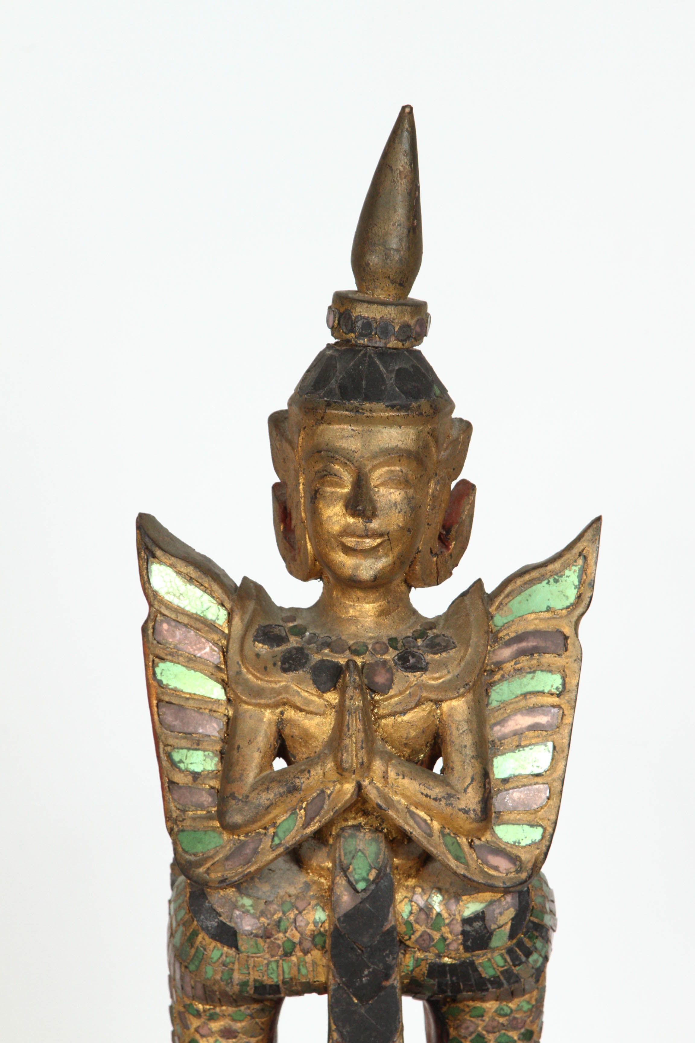 20th Century Pair of Thai Gilded Kinnari Statues