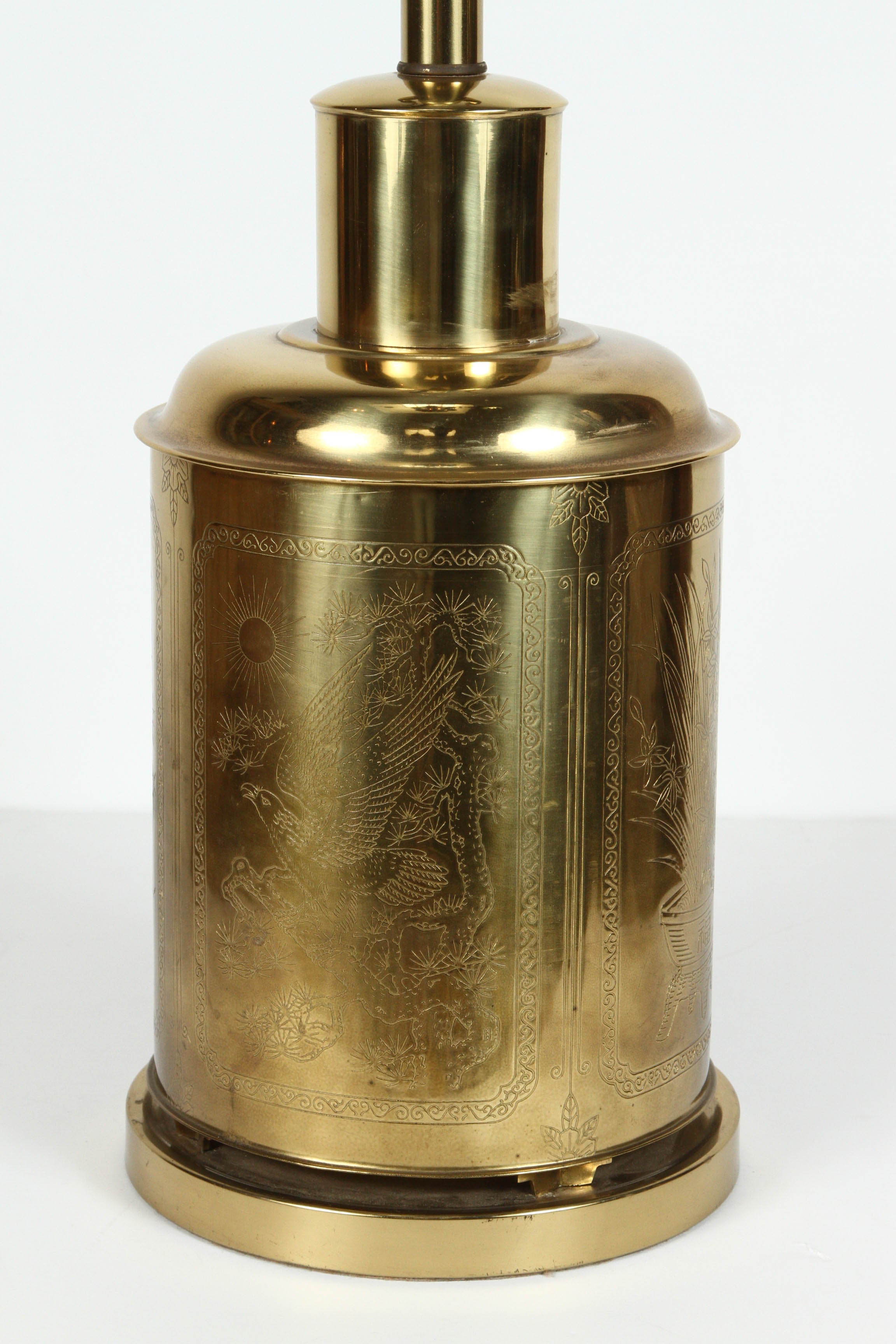Hollywood Regency Chinoiserie Tea Canister Brass Table Lamp