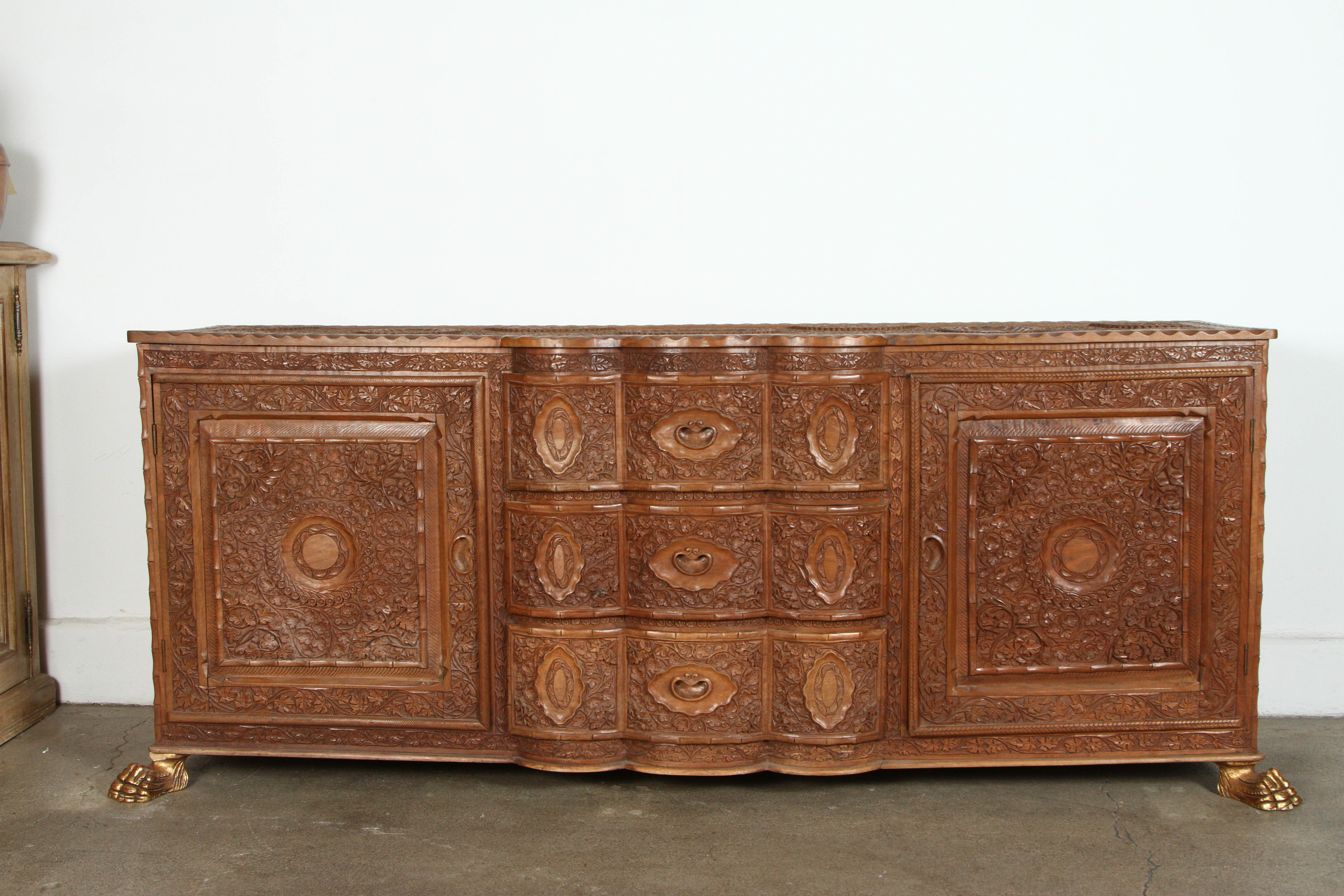 Asian Finely Hand-Carved Sideboard from Java, Indonesia