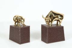 Polished Brass Bull and Bear Bookends Paperweights