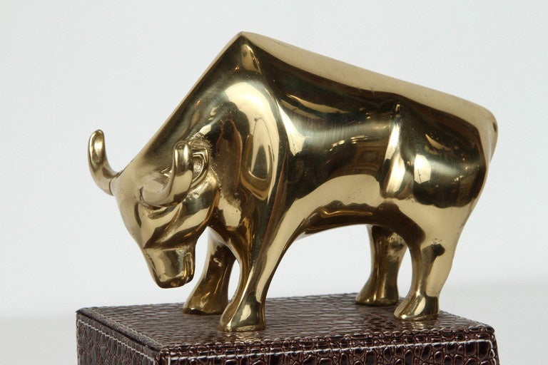 Modern Polished Brass Bull and Bear Bookends Paperweights