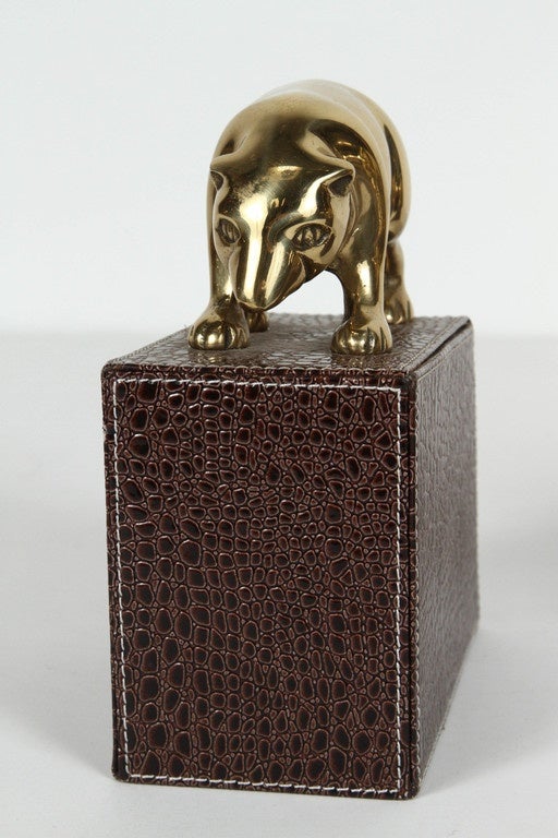 Contemporary Polished Brass Bull and Bear Bookends Paperweights